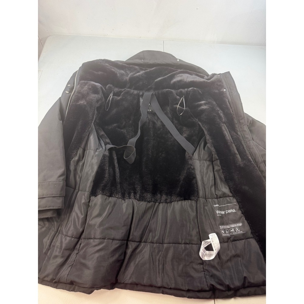 Zara Winter Parka Coat Fur Lined Hooded Jacket Black Warm Womens S - Picture 6 of 11